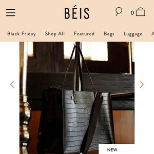 BEIS -The Work Tote in Black -Croc-Worn Once!
